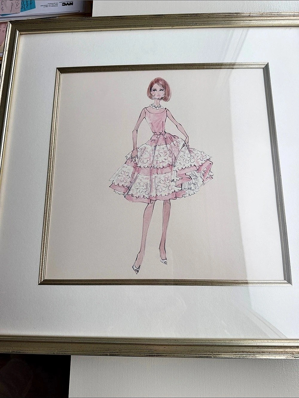 Pink Fashion Illustration in Framed Display